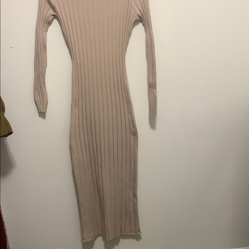 Beige Ribbed Knit Dress - Picture 2 of 4